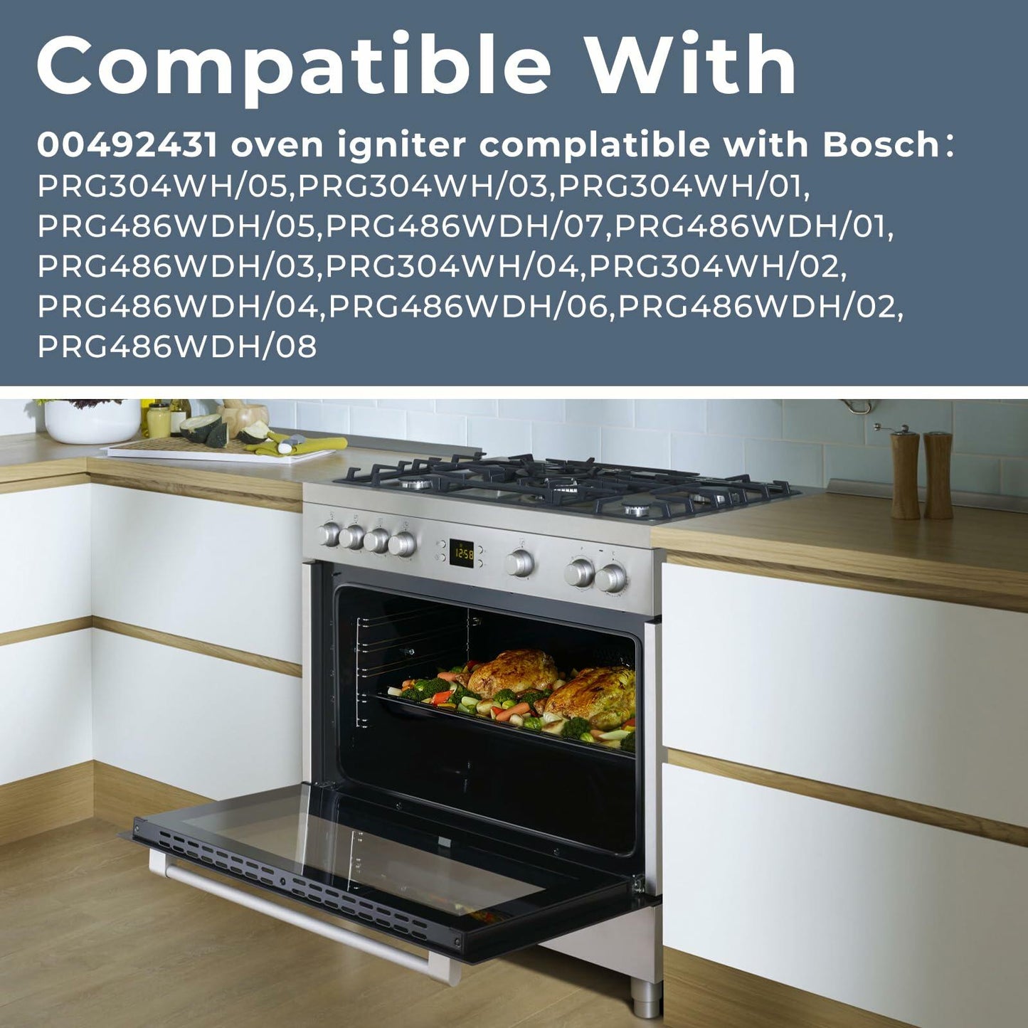 00492431 Gas Range Igniter Compatible with Bosch,Thermador,Gaggenau Stoves,Range Oven Igniter Replace Part Numbers 00487383,492431,AP3674290,PS8722793,SGR2431