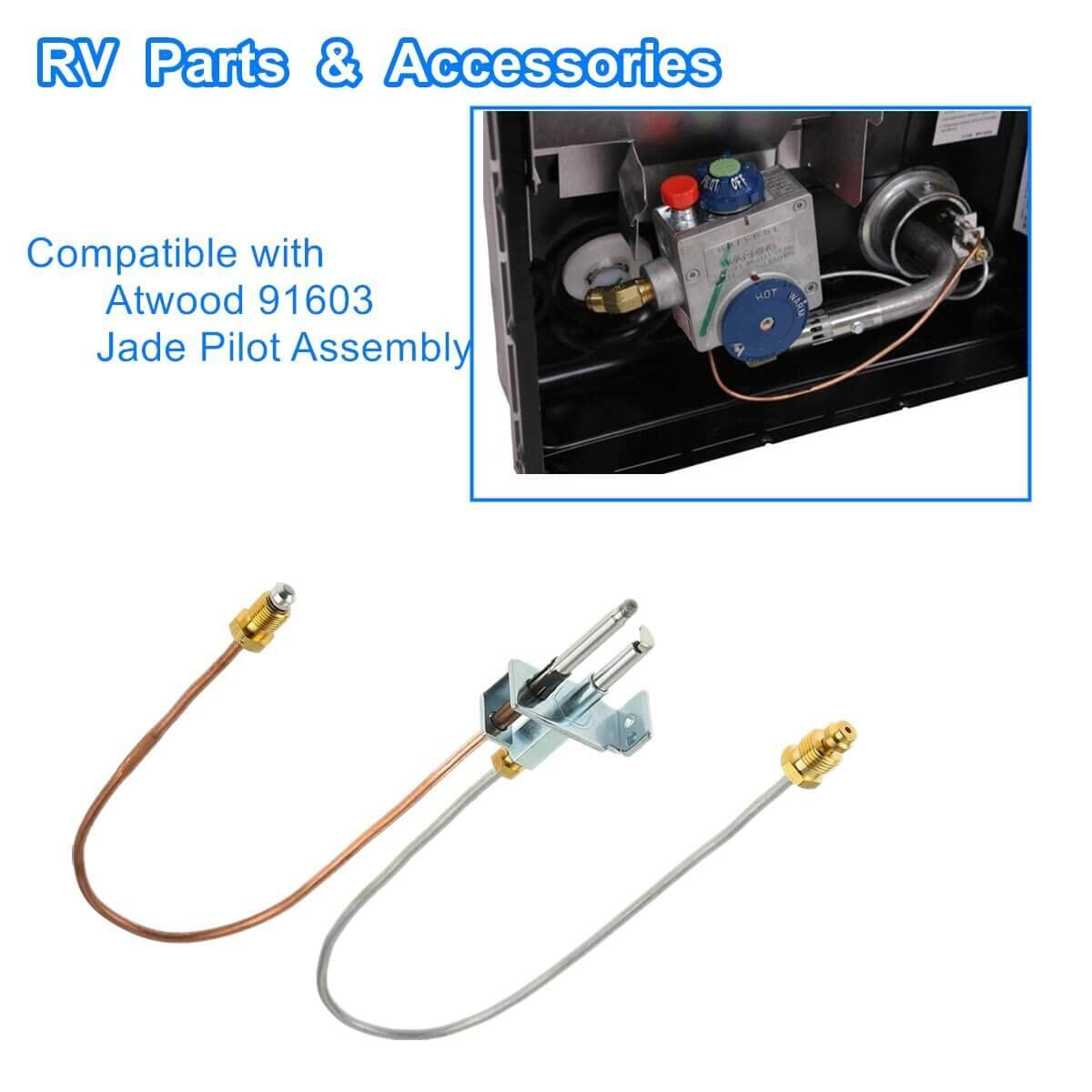 XYWZV RV Water Heater Parts - Replacement Jade Pilot Assembly and Thermocouple Kit for Atwood 91603 Water Heaters | Compatible with Dometic Atwood 91603 RV, Camper, Trailer Water Heaters