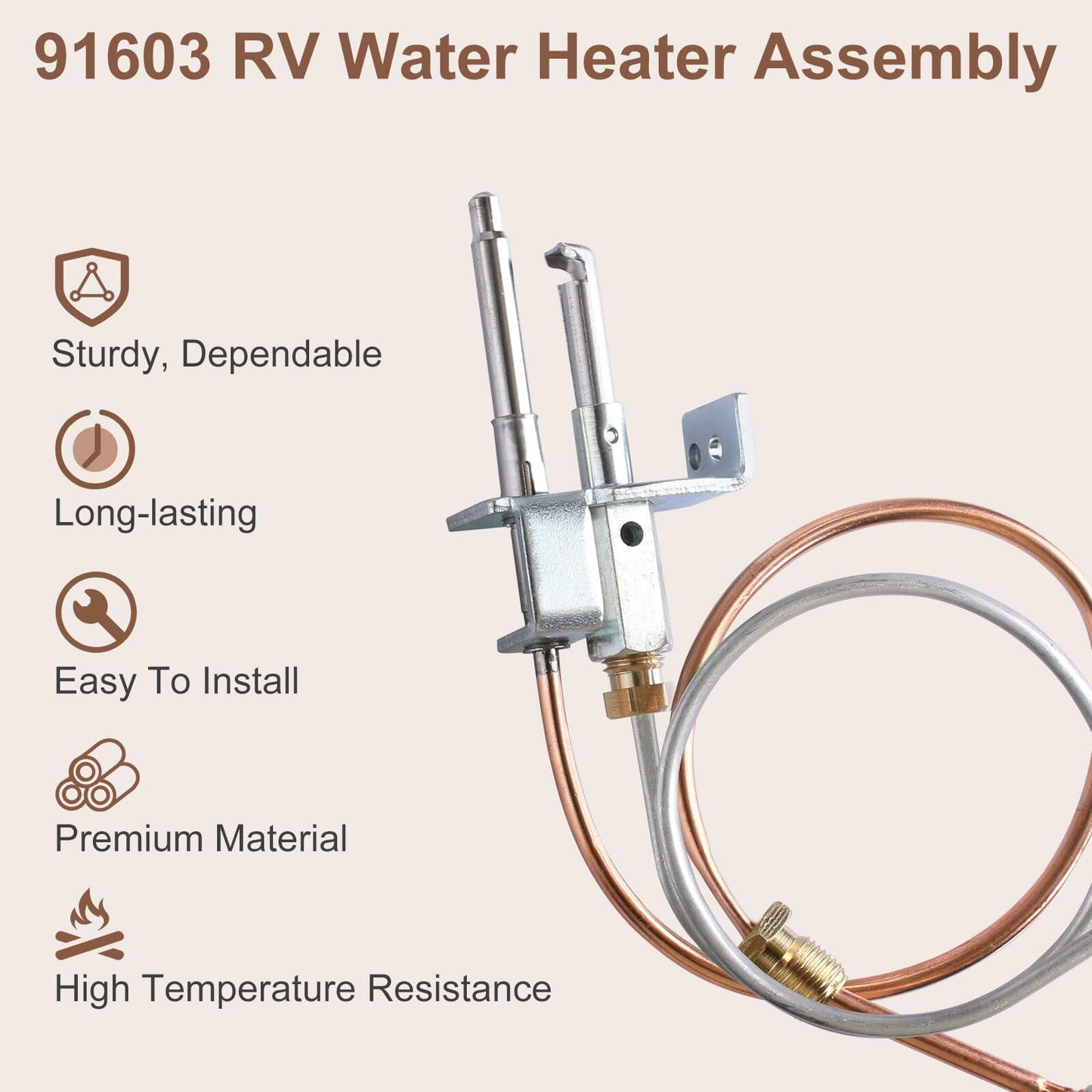 91603 Water Heater Pilot Assembly,Ignitor Thermocouple Replacement Parts for RV Trailer Camper,fits for Atwood Jade Dometic 91603 92616 91214 Propane Gas Water Heaters