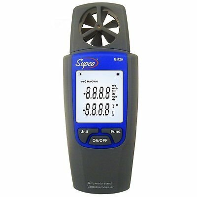 Supco EM20 Thermo Anemometer, 80 to 4000 fpm Velocity, 1 fpm Graduation