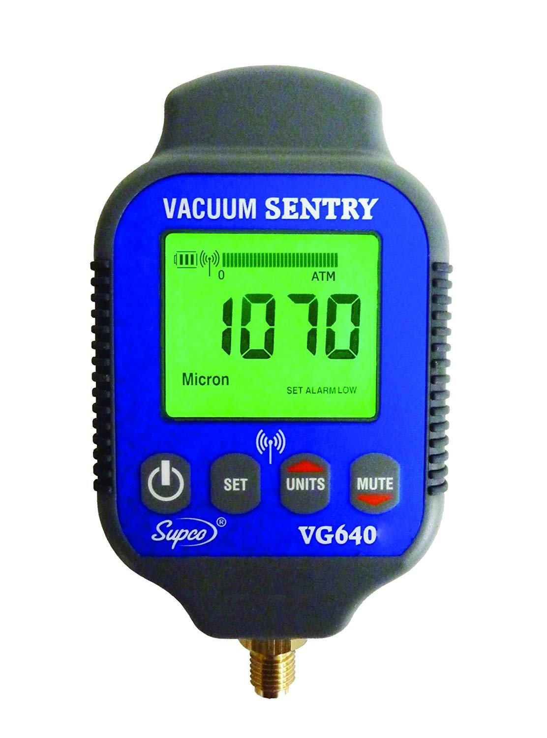 Supco VG640 Vacuum Sentry With Local Alarm, LCD Display, 0-19000 microns Range, 10% Accuracy, 1/4" Male Flare Fitting Connection