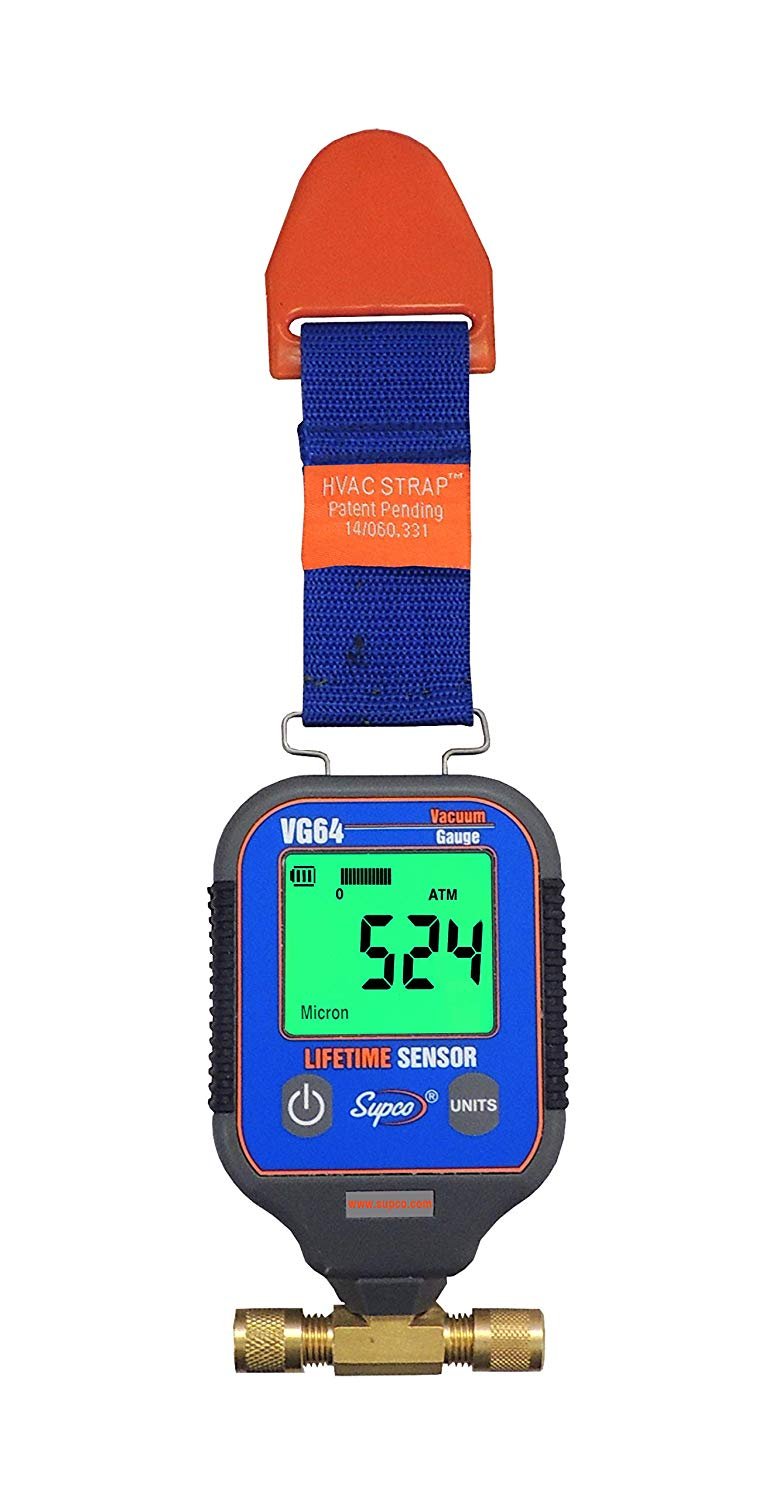 Supco VG64 Vacuum Gauge, Digital Display, 0-12000 microns Range, 10% Accuracy, 1/4" Male Flare Fitting Connection