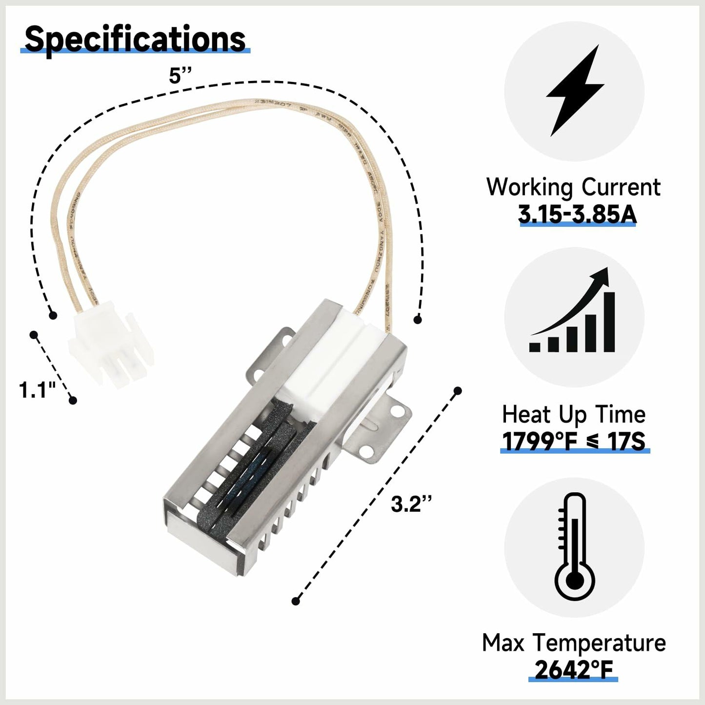 FIXITSHOP WB13K21 Oven Igniter Replacement for G-E Hotpoint Ken-more Gas Range Oven - Replaces Norton-501a, IG9998, WB13T10045, DG94-00520A with Connector Plug