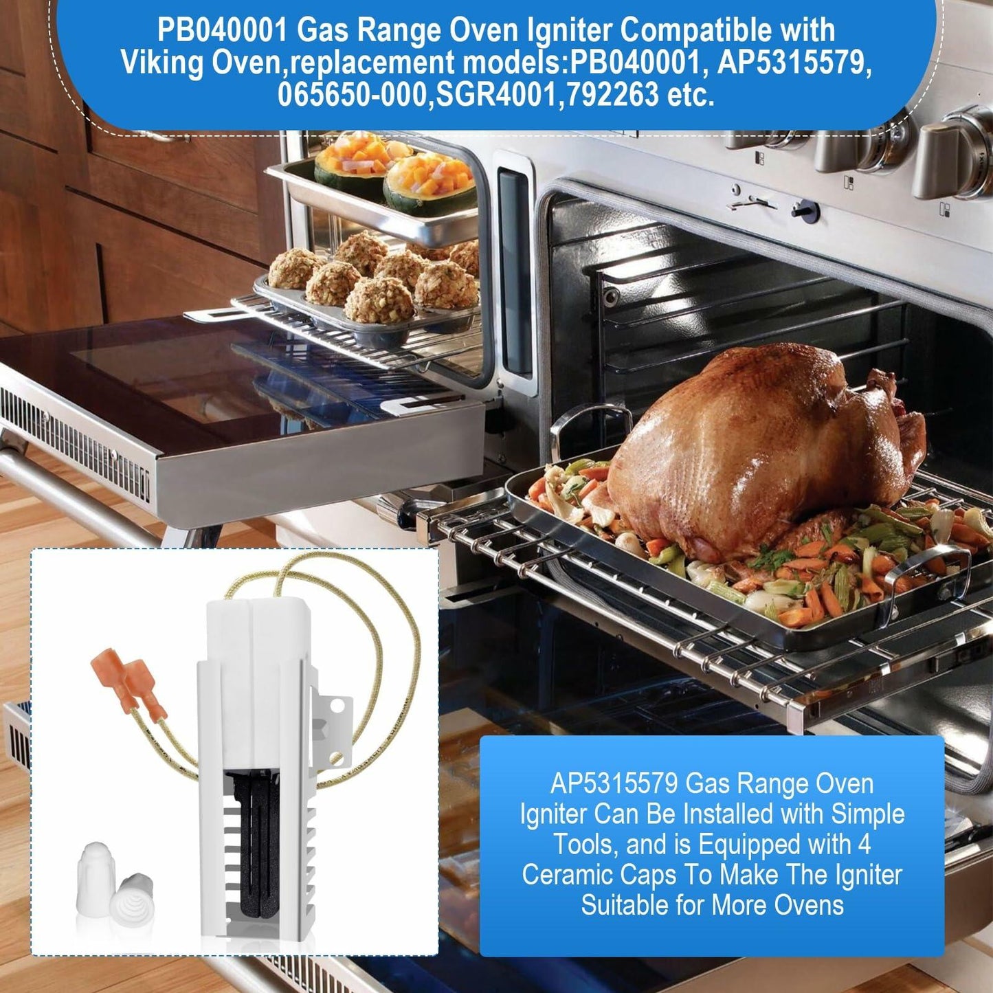 SGR4001 Igniter-Gas Oven Igniter, for Viking Range Oven Igniter, for Viking Igniter Part Numbers: AP5315579 065650-000 SGR4001 792263 etc. with Ceramic Nuts.