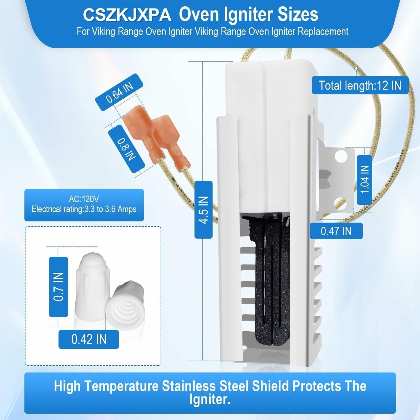 SGR4001 Igniter-Gas Oven Igniter, for Viking Range Oven Igniter, for Viking Igniter Part Numbers: AP5315579 065650-000 SGR4001 792263 etc. with Ceramic Nuts.