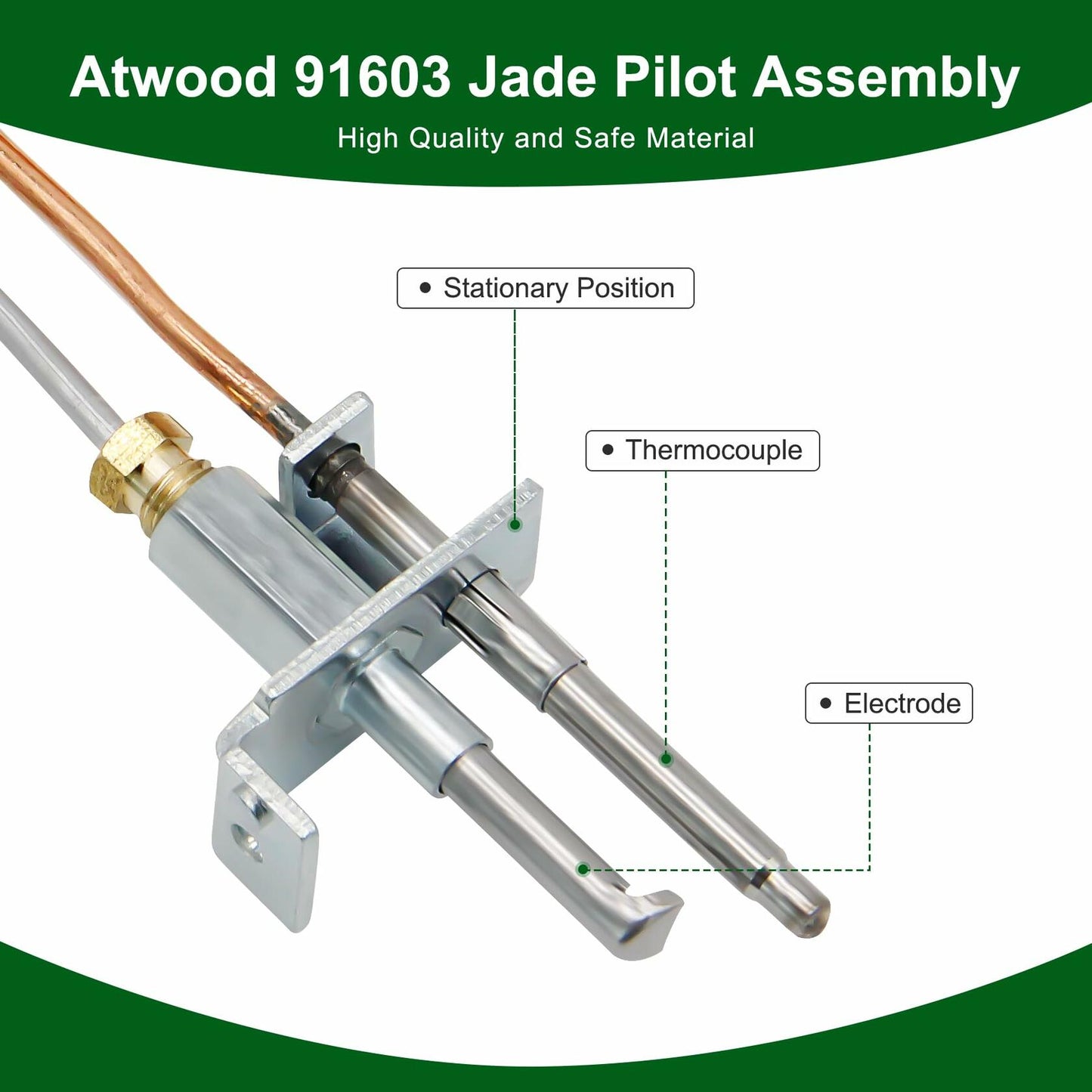 Brlyeeanze 91603 Water Heater Pilot Assembly for Atwood,RV Water Heater Parts Replaces Dometic Atwood 91603 92616 91214 Jade Pilot Assembly For RV,Camper,Trailer