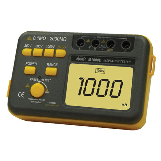 Supco M1000D Megohmmeter/Insulation Tester, 1000V; Battery-Operated