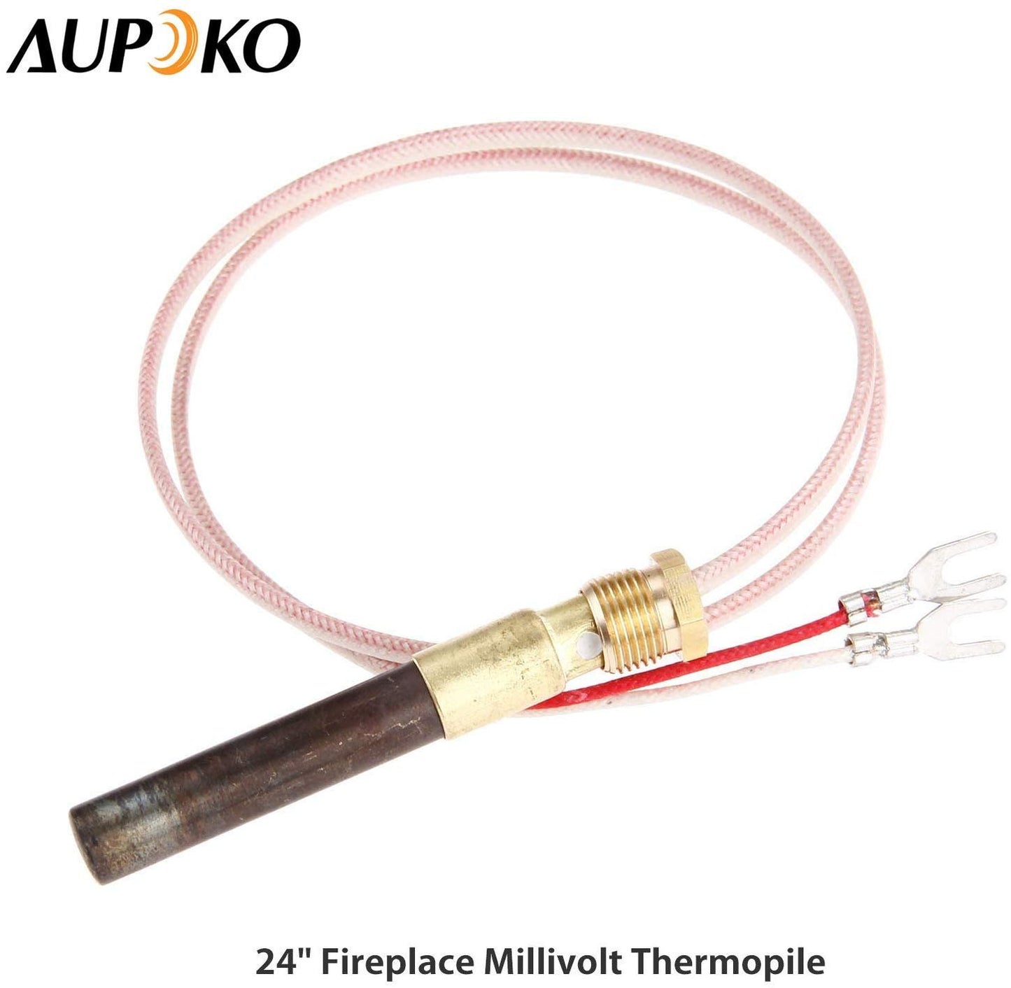 Aupoko 24" Fireplace Millivolt Thermopile, with 750℃ Temperature Resistance, Fit for Gas Fireplace/Water Heater/Gas Fryer Cluster