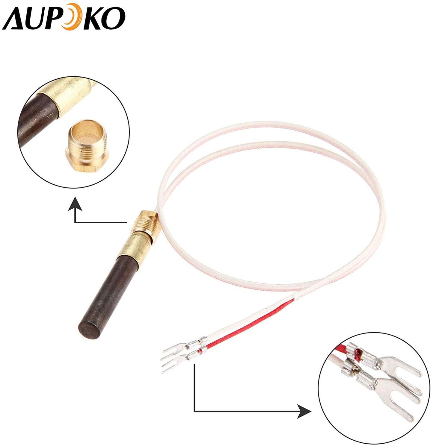 Aupoko 24" Fireplace Millivolt Thermopile, with 750℃ Temperature Resistance, Fit for Gas Fireplace/Water Heater/Gas Fryer Cluster