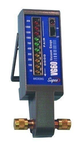 Supco VG60 Electronic Vacuum Gauge, 50 to 5,000 micron, LED Display