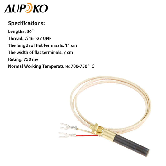 Aupoko Fireplace Millivolt Thermopile Generators 750℃ Temperature Resistance, 36" Long Thermocouple, Fit for Gas Fireplace/Water Heater/Gas Fryer Cluster