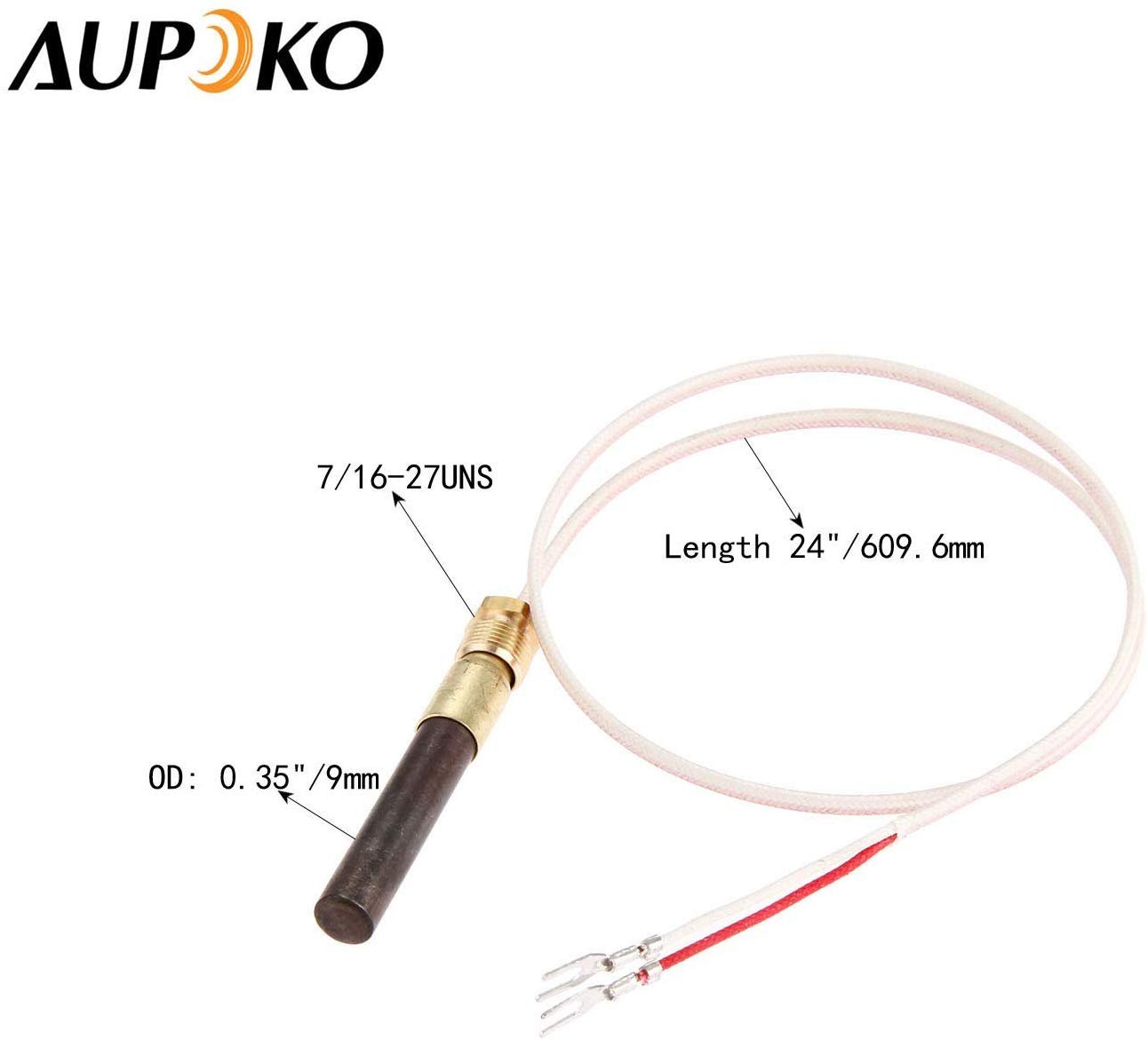 Aupoko 24" Fireplace Millivolt Thermopile, with 750℃ Temperature Resistance, Fit for Gas Fireplace/Water Heater/Gas Fryer Cluster