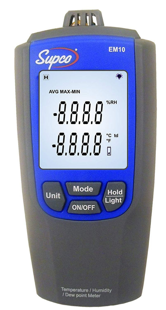 Supco EM10 Temperature and Humidity Meter with LCD Display, 14 to 122 Degrees F