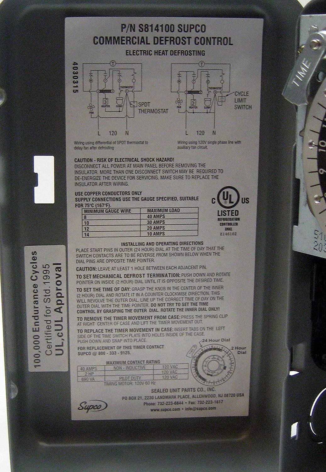 Supco S8141-00 Complete Commercial Defrost Timer (Replaces Paragon 8141-00)