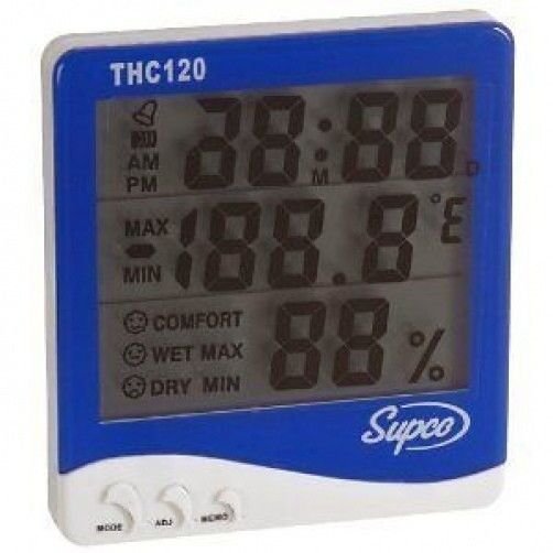 Supco THC120 Triple Display Indoor Digital Thermo-Hygrometer with Clock