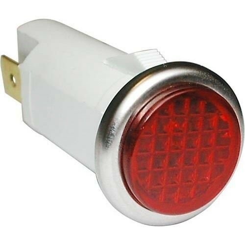 LIGHT, SIGNAL - RED 250 VOLTS fits 1/2 dia.  3/16" TABS 1/3 watt chrome bezel